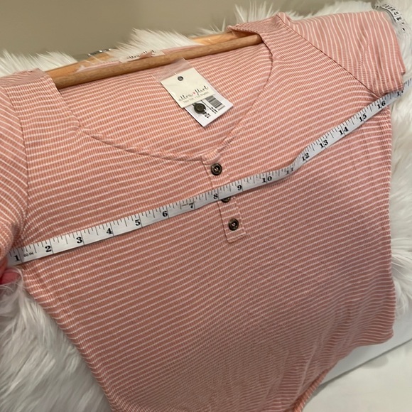 NWT (M) pink stripe thong bodysuit cotton mix softest tee shirt cap sleeeve - Picture 2 of 9